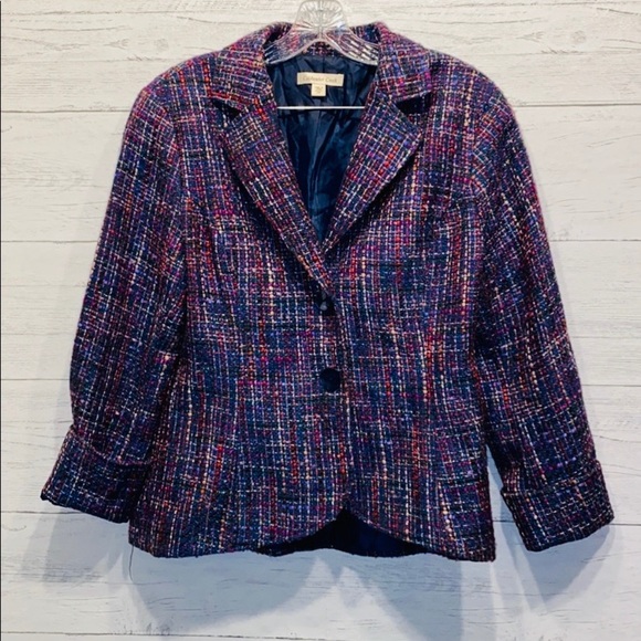 Blazer Femme Coldwater Creek – Bleu Pied-de-poule – Taille M – Coton – Fabriqué En Inde